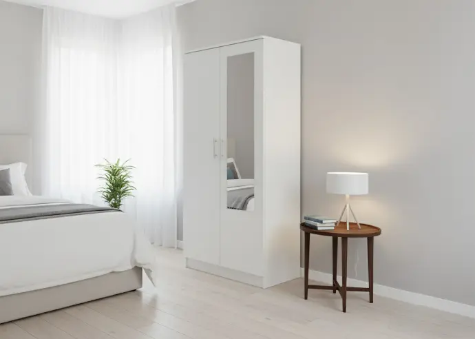 Armario de Dormitorio W 2 Puertas, con Espejo 